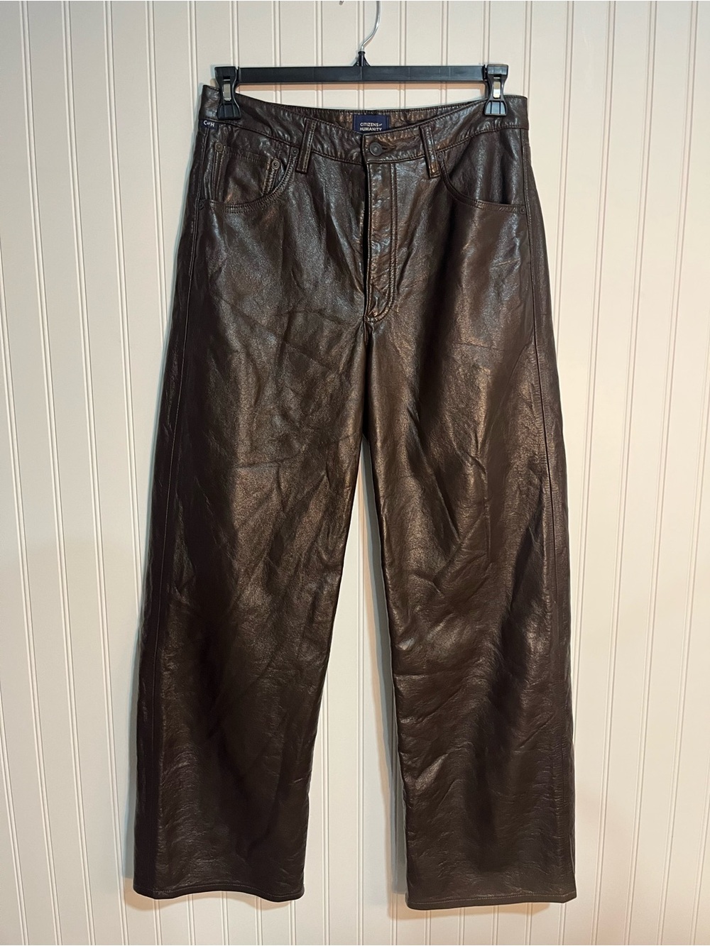 Citizens Of Humanity Dark Brown Faux Leather Wide-Leg Pants - Picture 6 of 10